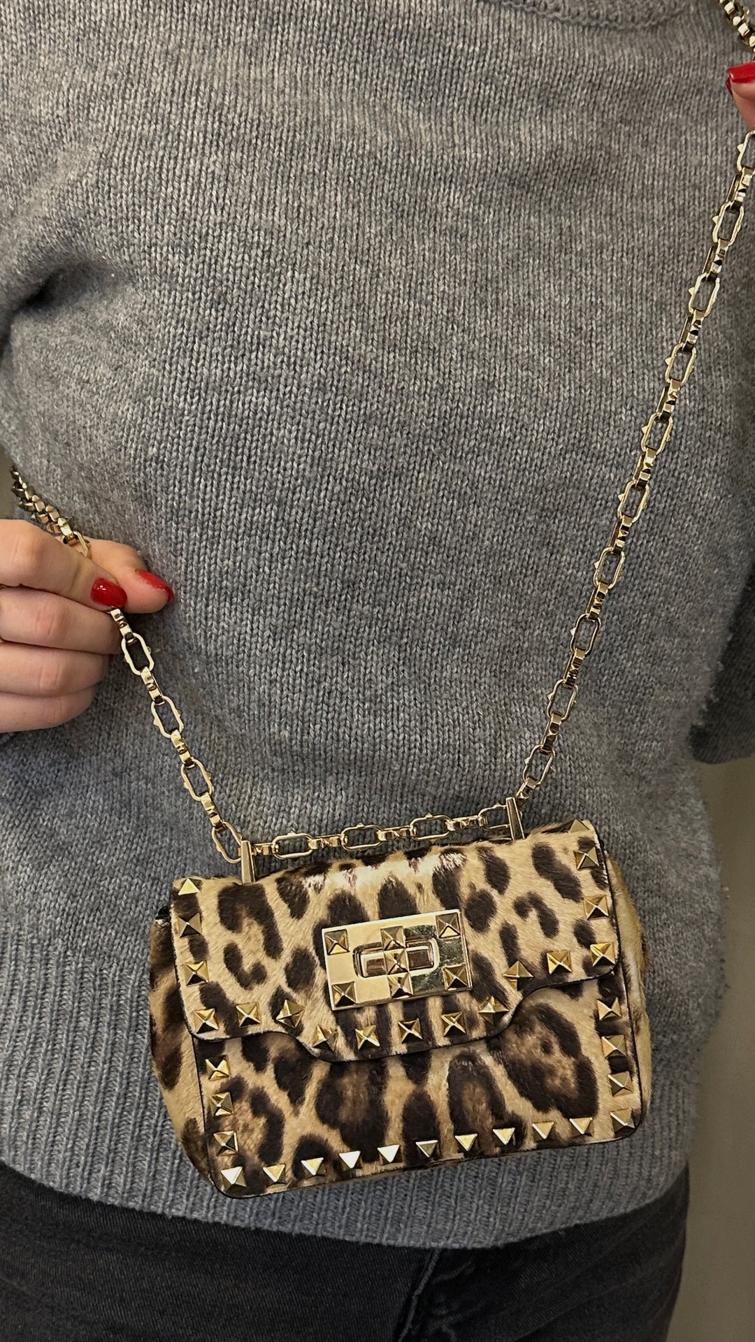 VALENTINO Mini Rockstud Crossbody Bag Cheetah Calf Hair