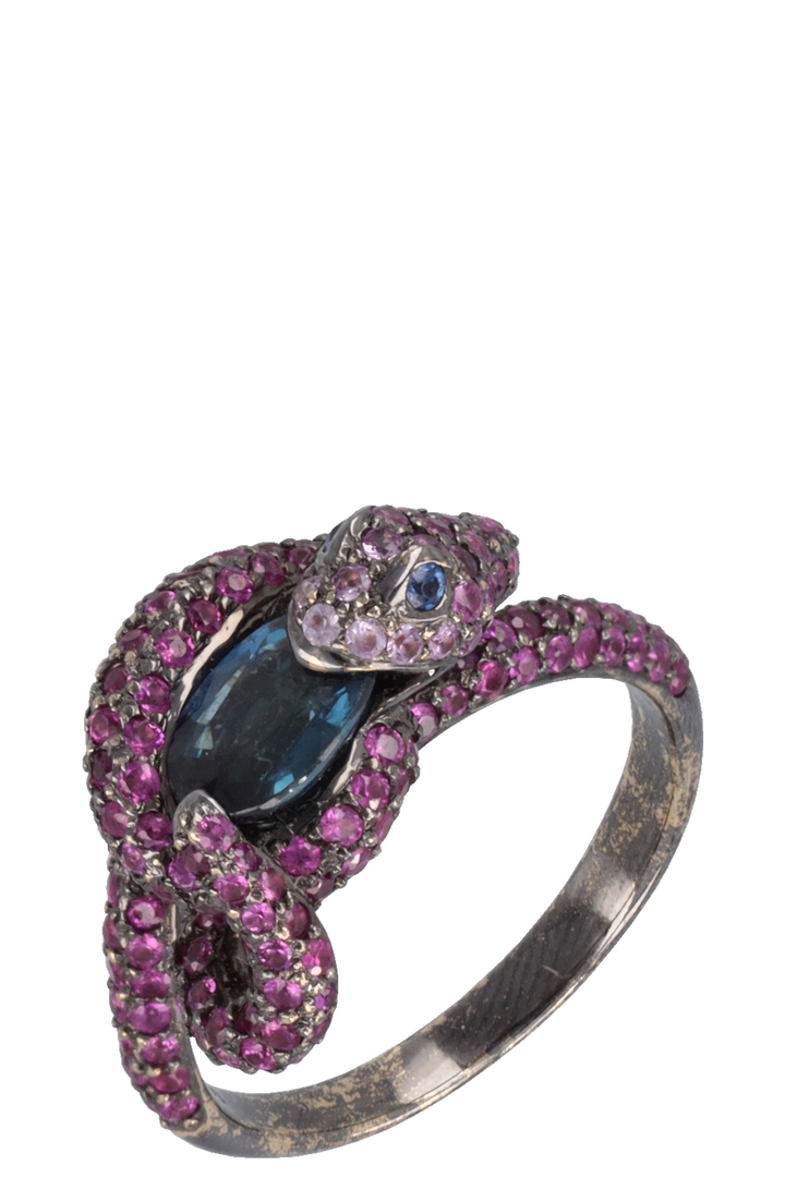 KURZ Snake Ring White Gold Pink Blue Saphires