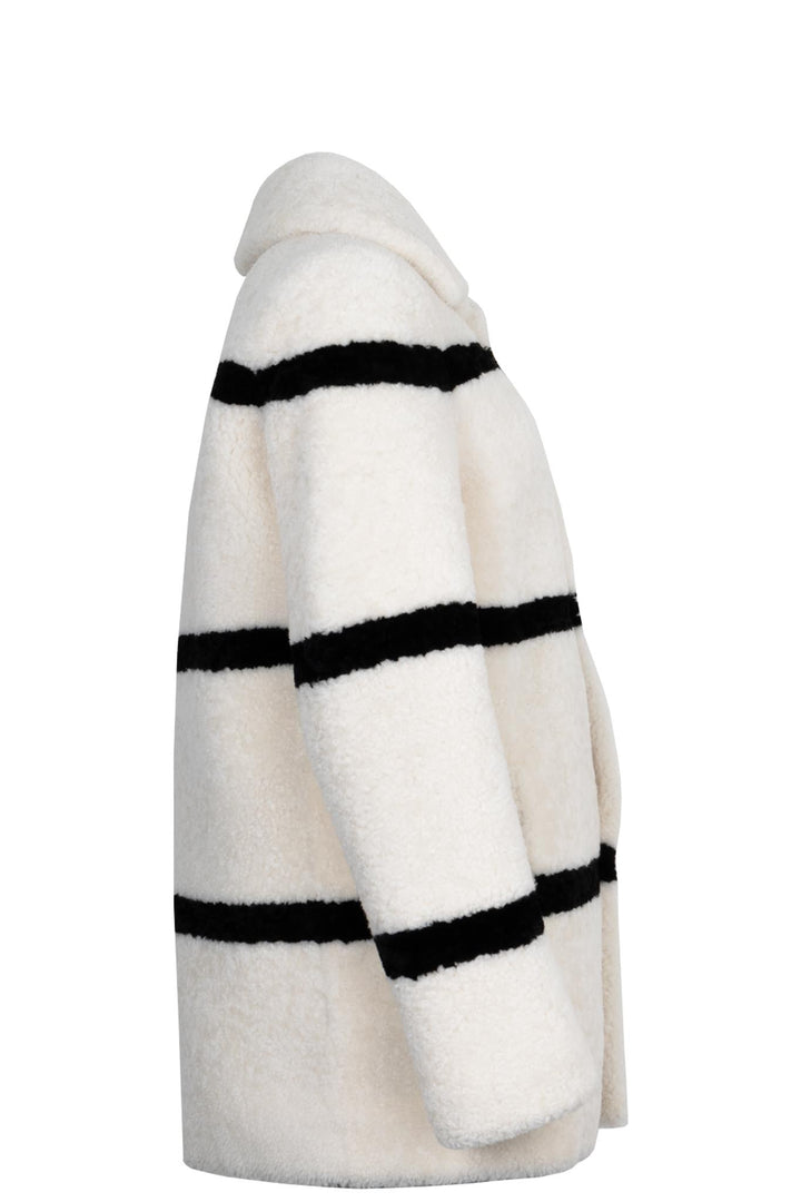 SAINT LAURENT Coat Shearling Striped White Black