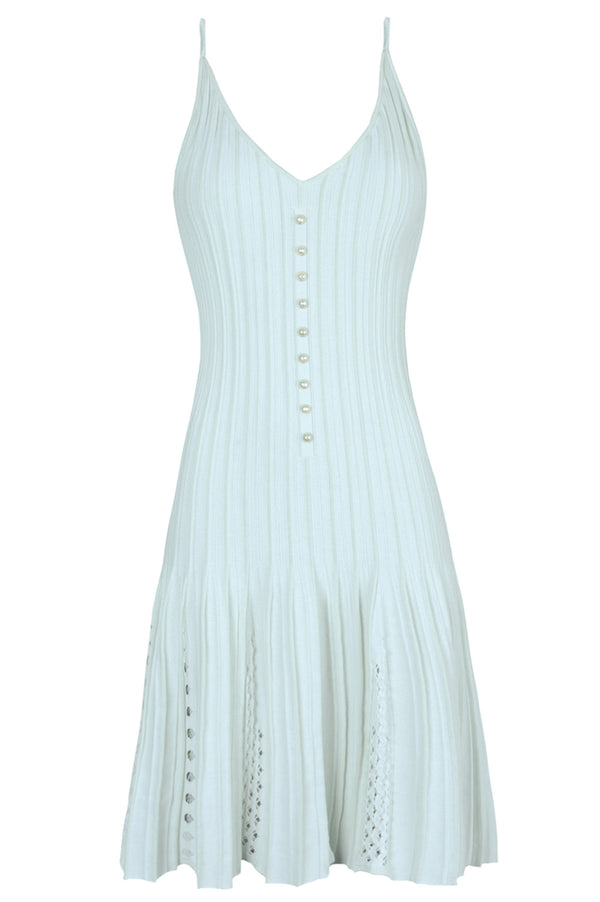 CHANEL Pearl Pleated Dress Mint