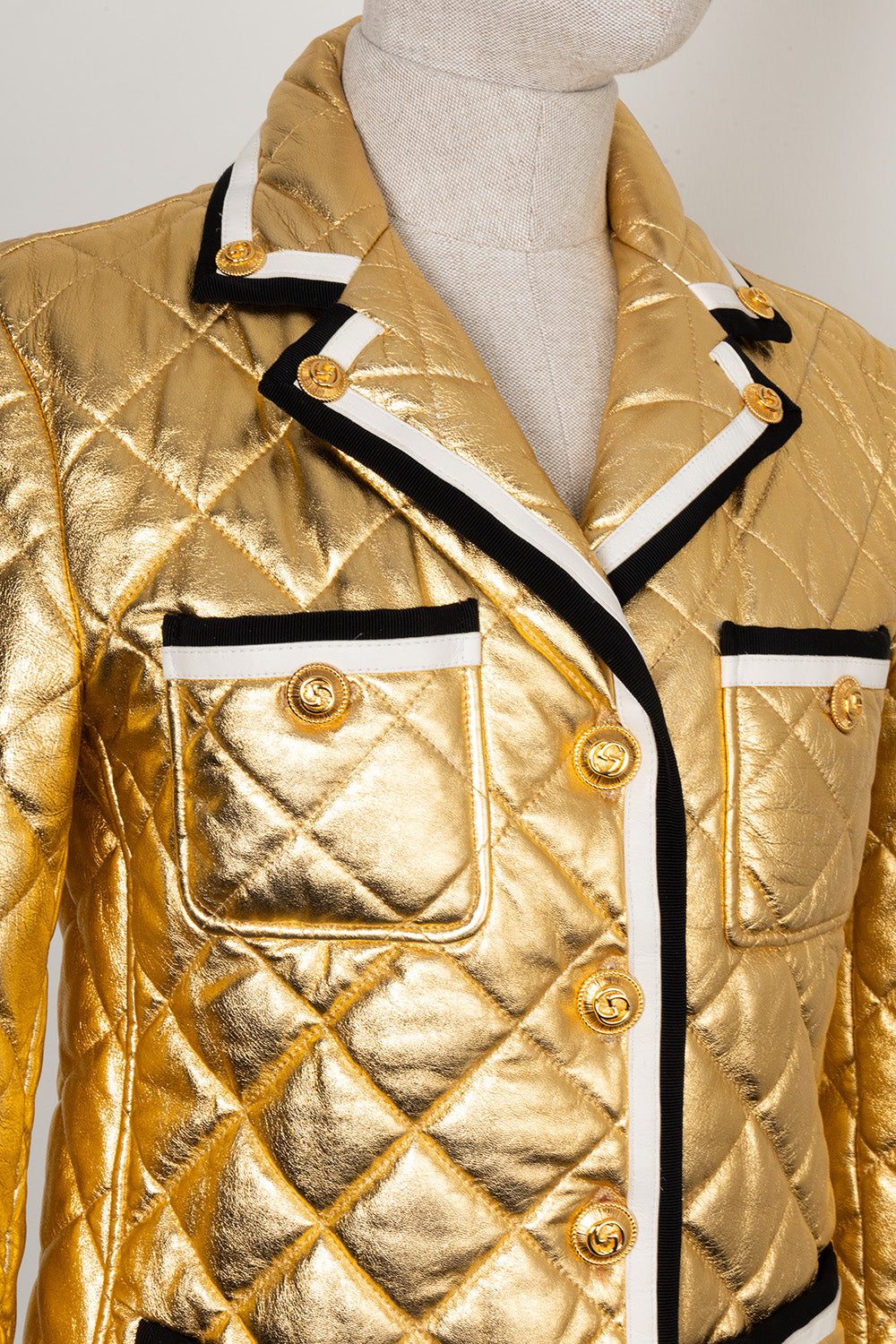 GUCCI Patch Pocket Leather Jacket Gold