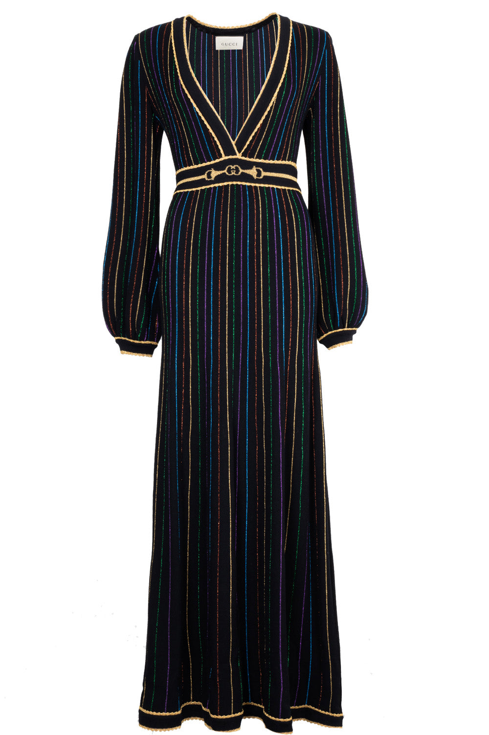 GUCCI 2020 Striped Horsebit Knit Maxi Dress Black