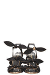 CHANEL Bow Heels Suede Gold Black