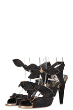 CHANEL Bow Heels Suede Gold Black