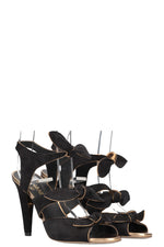 CHANEL Bow Heels Suede Gold Black