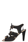 CHANEL Bow Heels Suede Gold Black