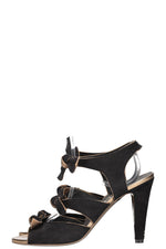 CHANEL Bow Heels Suede Gold Black