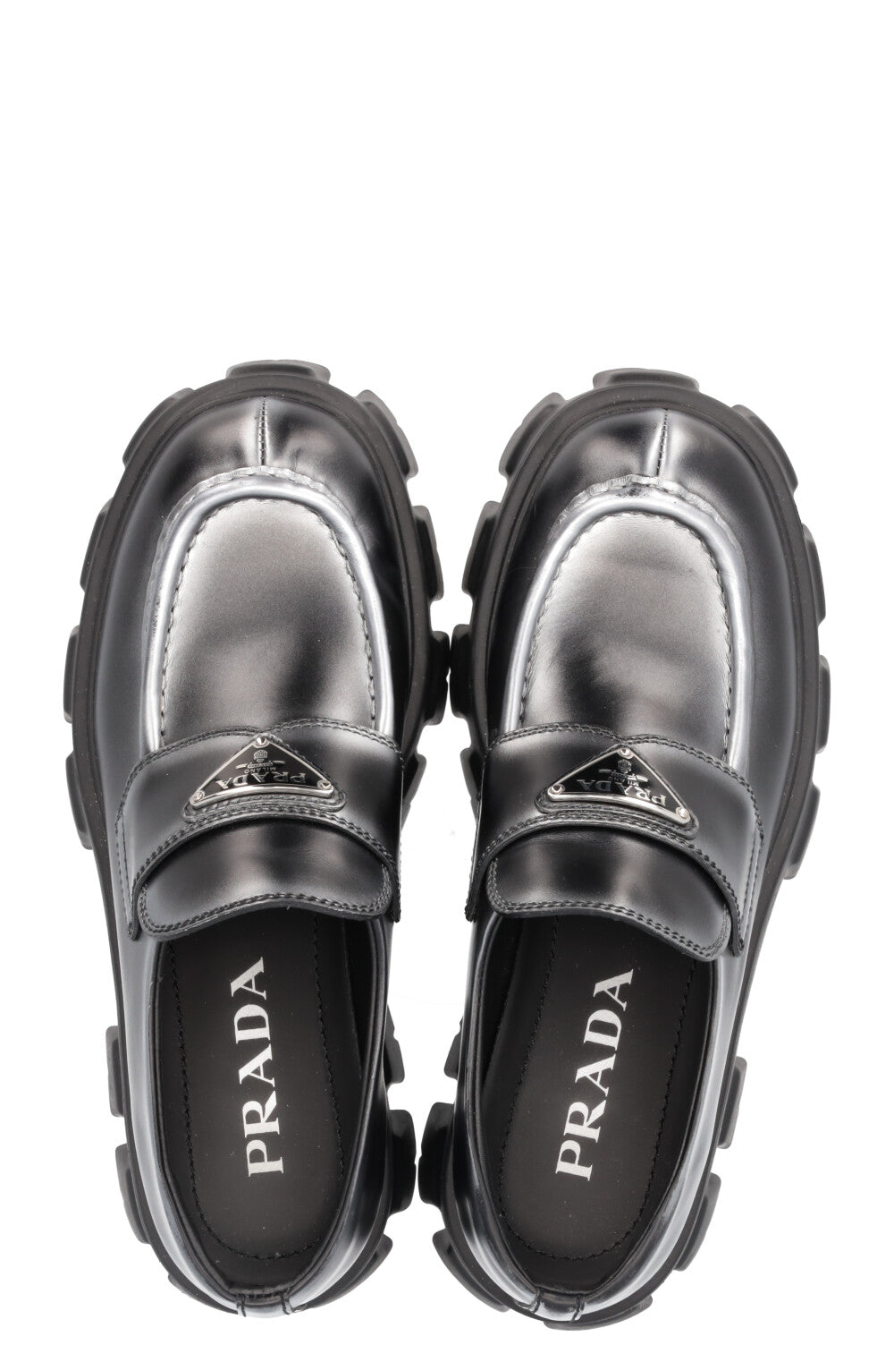 PRADA Monolith Loafers Black and Silver