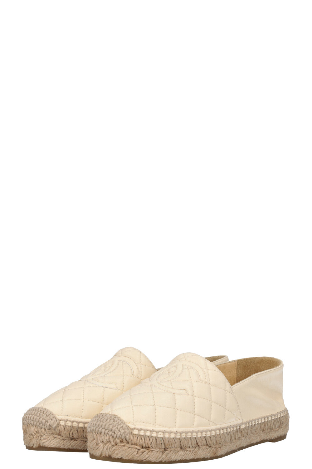 CHANEL Quilted CC Espadrilles Ivory