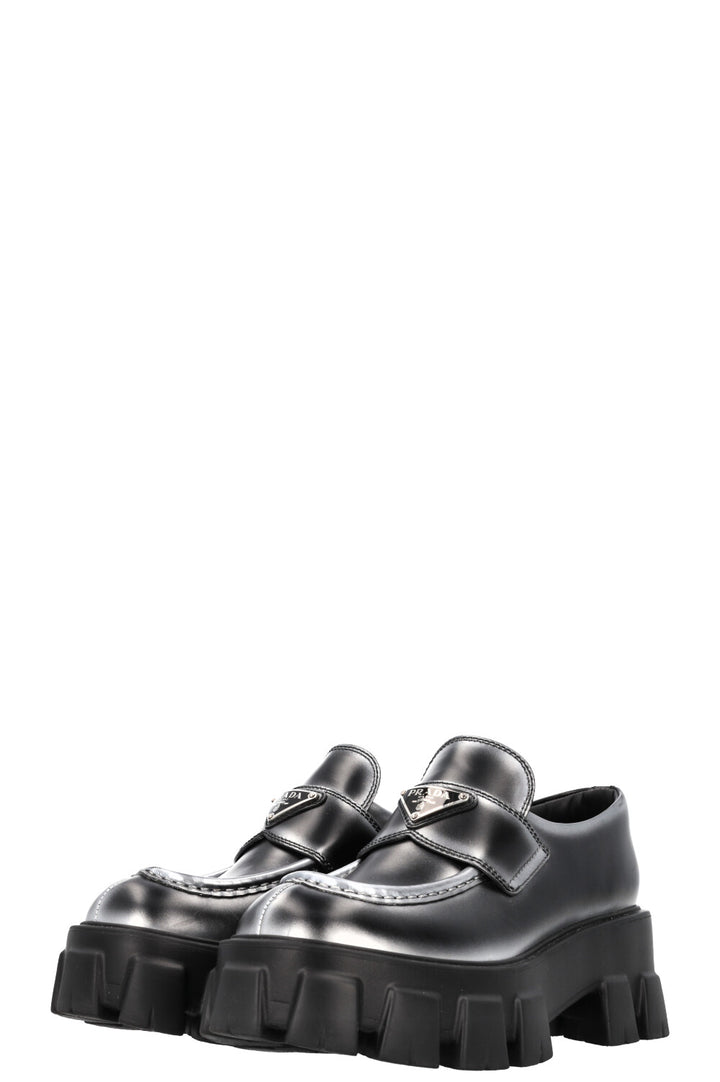 PRADA Monolith Loafers Black and Silver