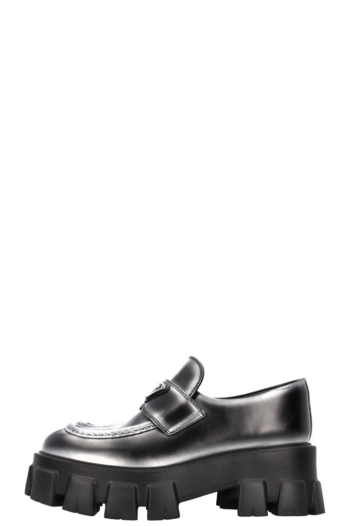 PRADA Monolith Loafers Black and Silver