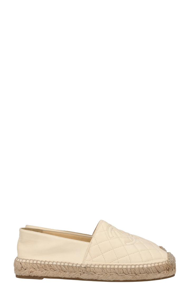 CHANEL Quilted CC Espadrilles Ivory