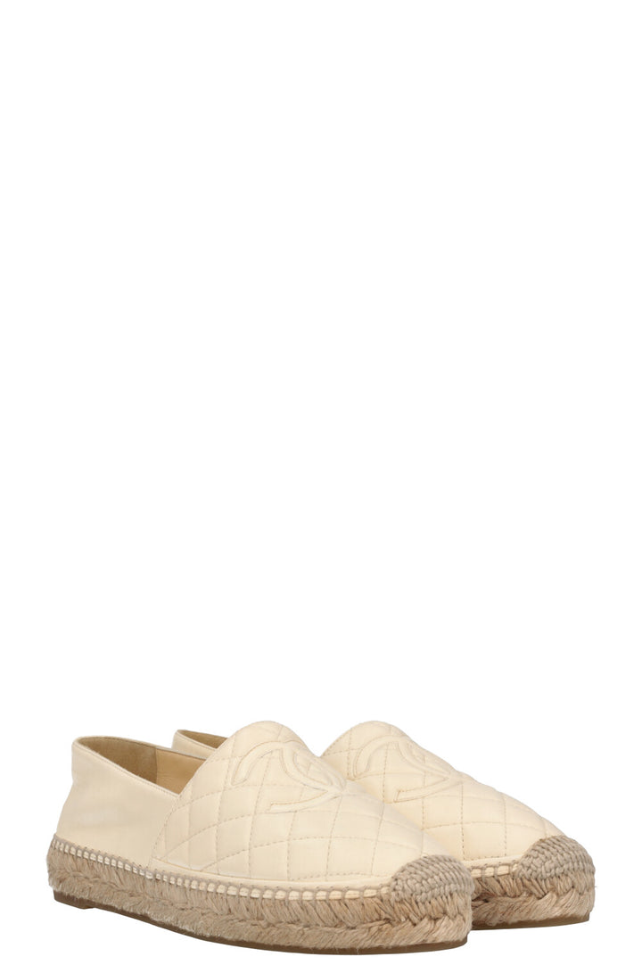 CHANEL Quilted CC Espadrilles Ivory