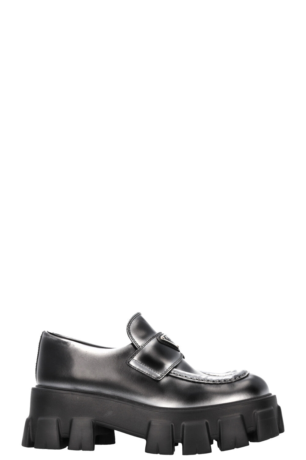 PRADA Monolith Loafers Black and Silver