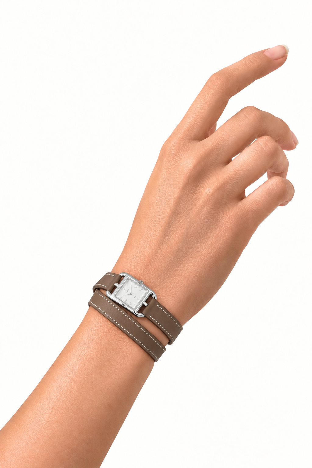 Montre HERMÈS Cape Cod Double Tour 31 Acier Inoxydable Diamants Étoupe