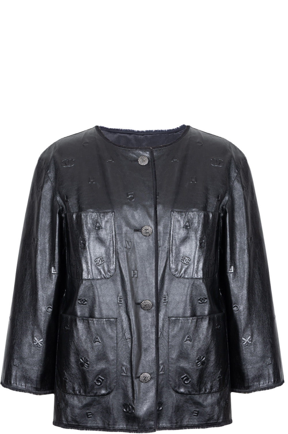 CHANEL Logo Leather Jacket Black