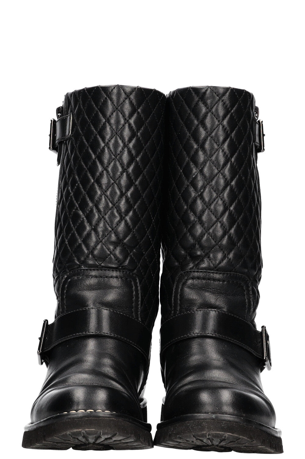 CHANEL Quilted Motorcycle Boots Black Leather