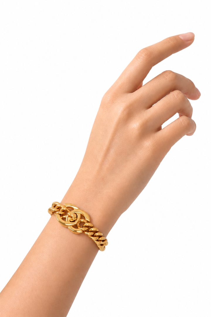 CHANEL Vintage CC Turnlock Bracelet Gold Plated 24k gold-plated Gold
