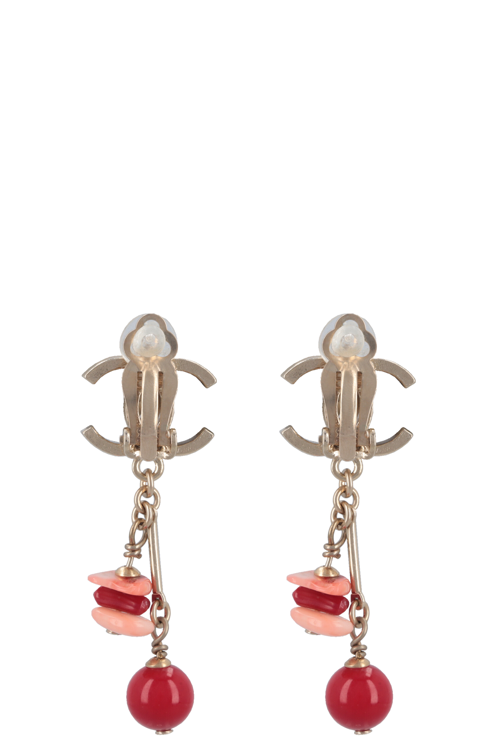 CHANEL 2011 Drop CC Beaded Ear Clips Enamel Red