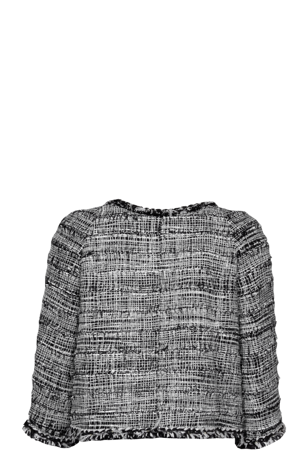 CHANEL 2011 Feather Trim Boucle Jacket Black White