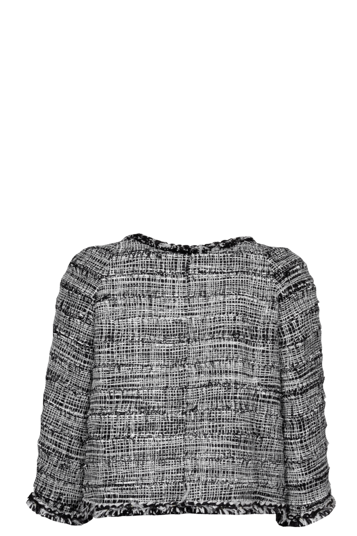 CHANEL 2011 Feather Trim Boucle Jacket Black White