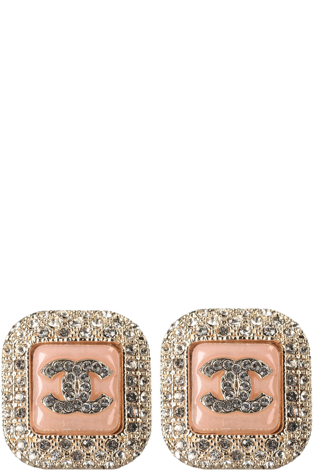 CHANEL Square Resin CC Crystal Earrings Pink