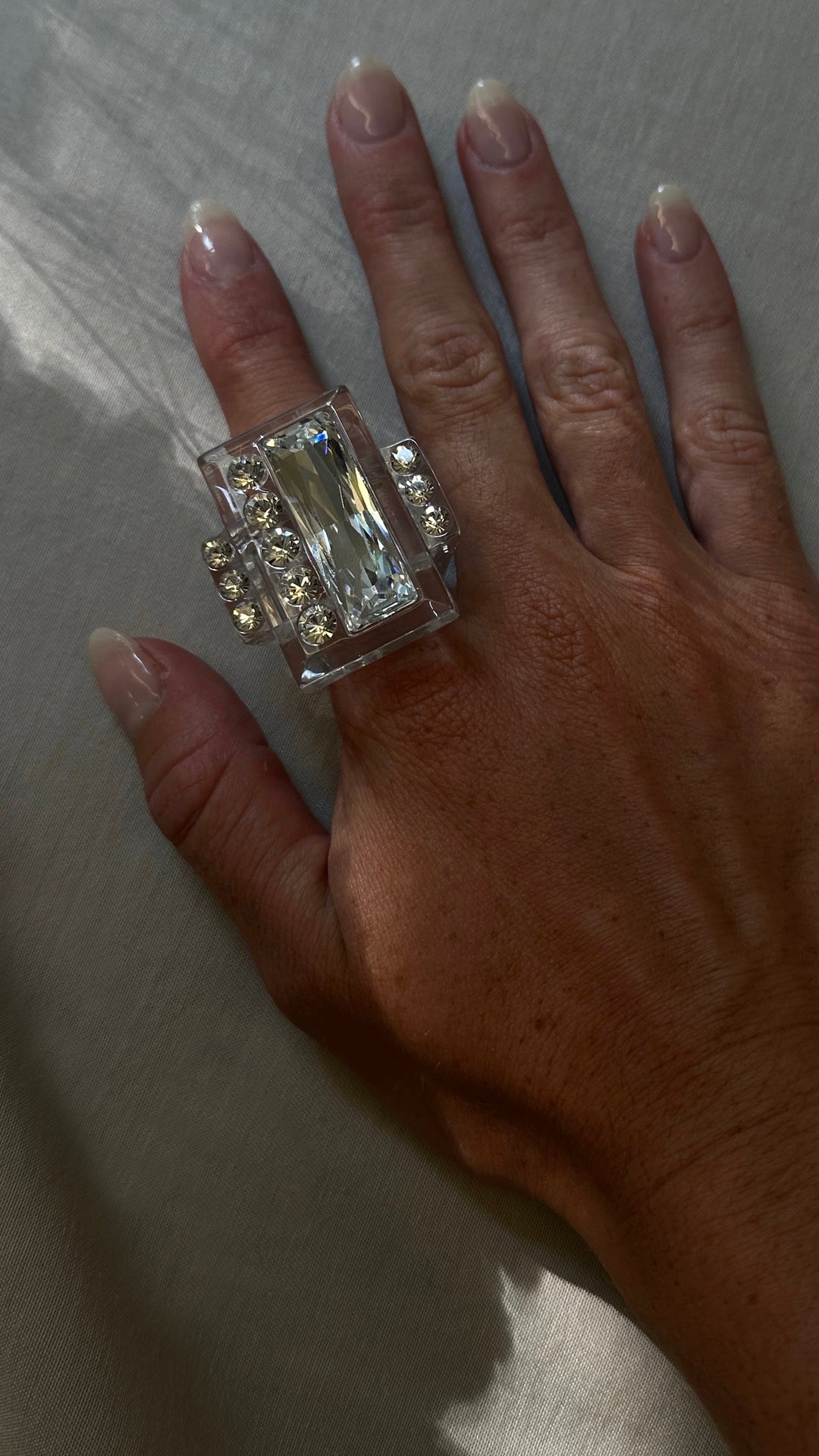 CHRISTIAN DIOR Lucite & Crystal Cocktail Ring PVC