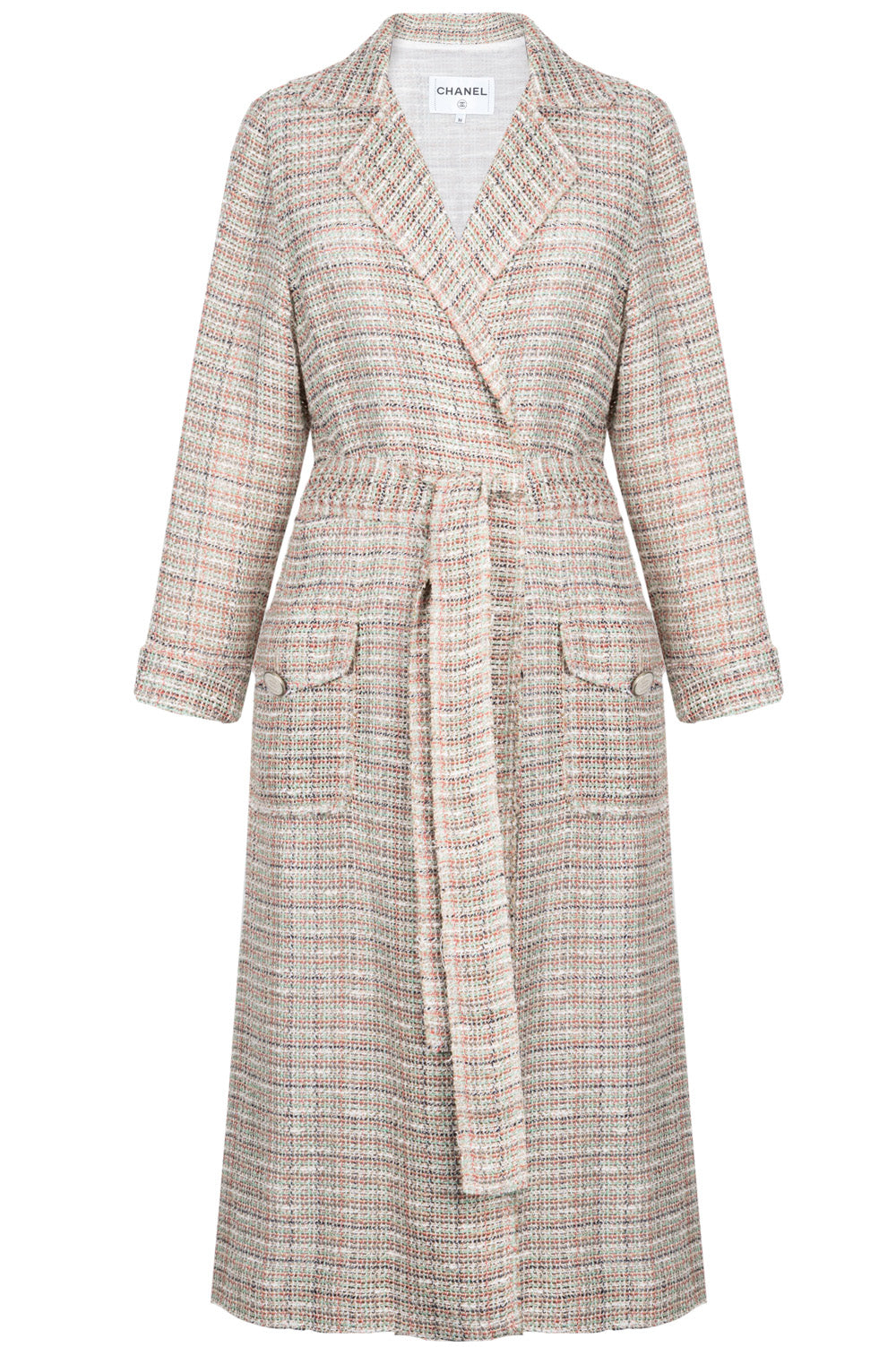 CHANEL Coat Tweed Cotton & Linen Beige, Red & Green