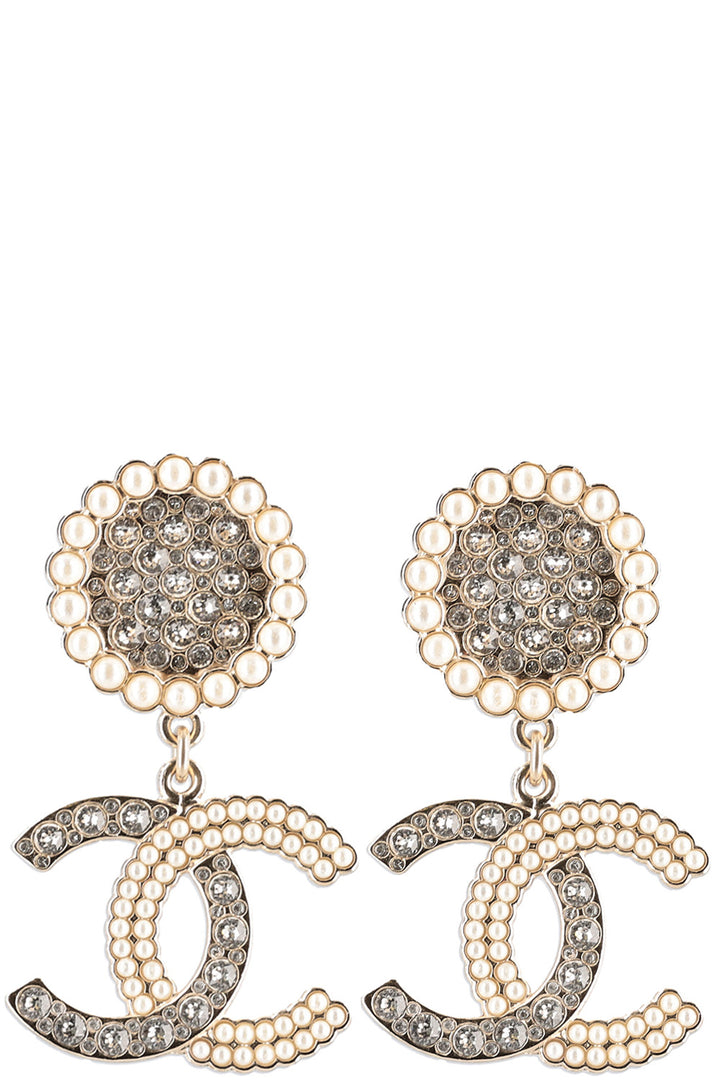 CHANEL CC Drop Earrings Crystals & Pearls B21