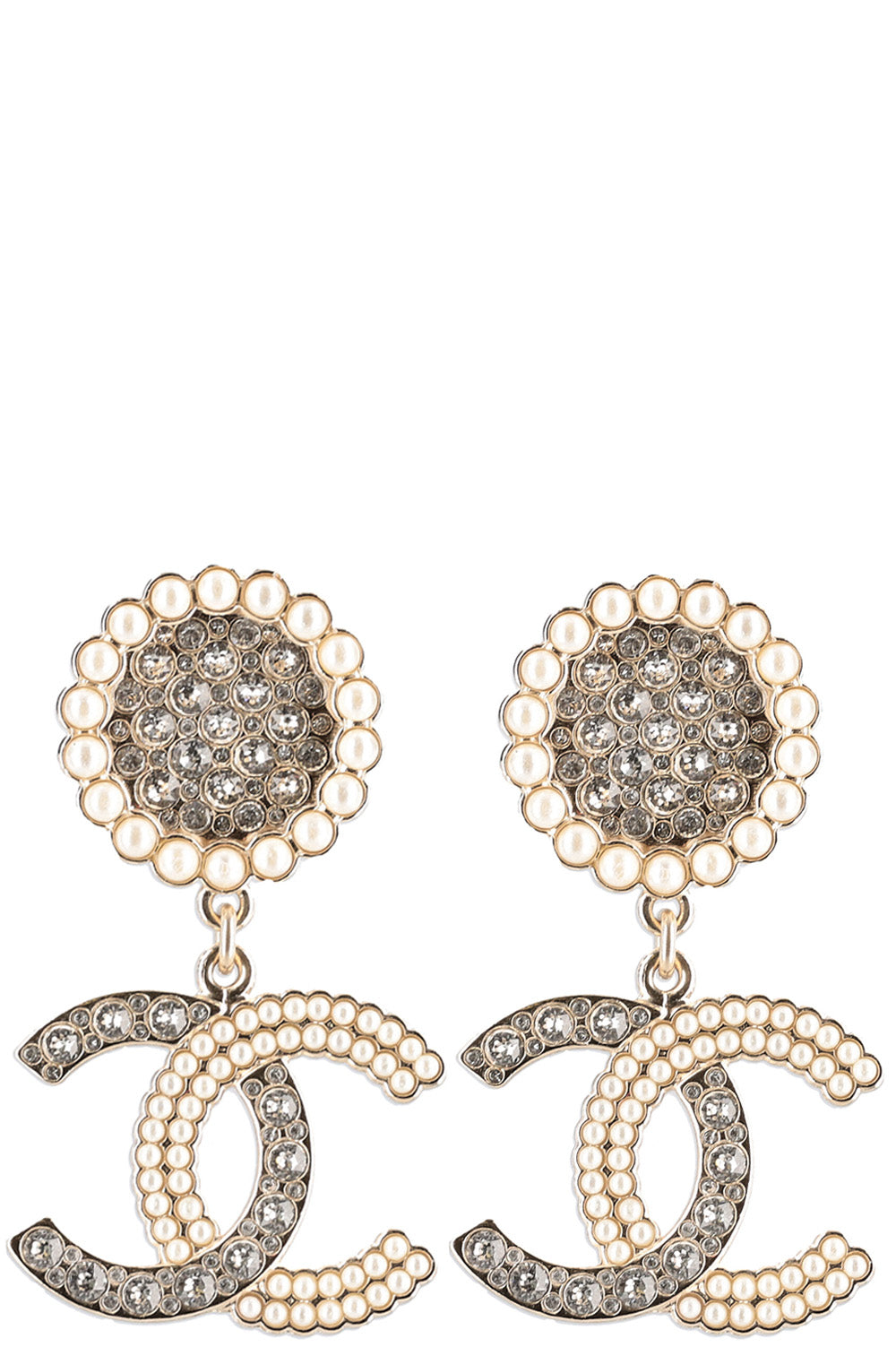 CHANEL CC Drop Earrings Crystals & Pearls B21