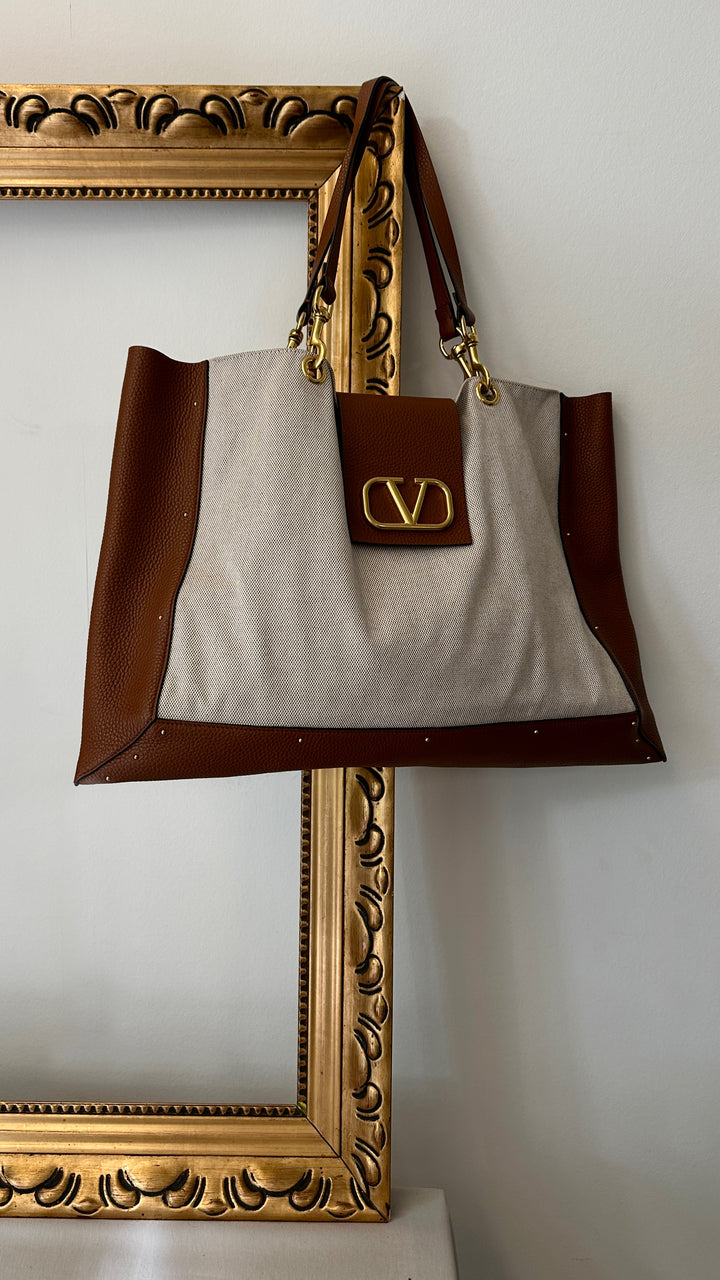 VALENTINO City Safari Tote Bag Canvas and Leather