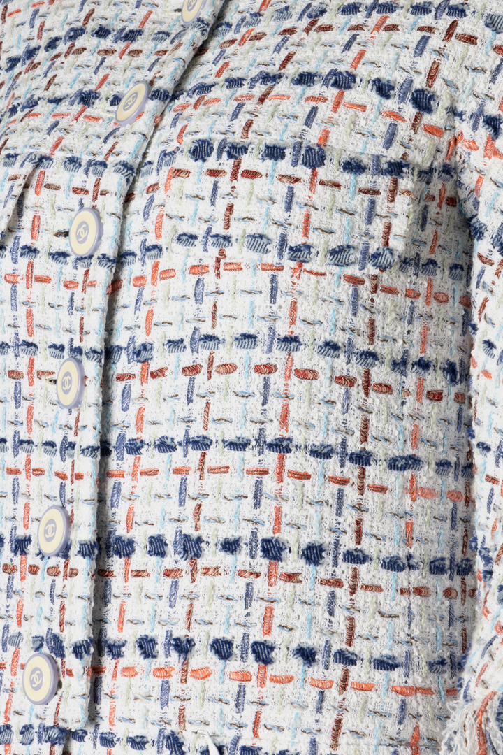 CHANEL 2018 Fantasy Tweed Jacket White Red Blue