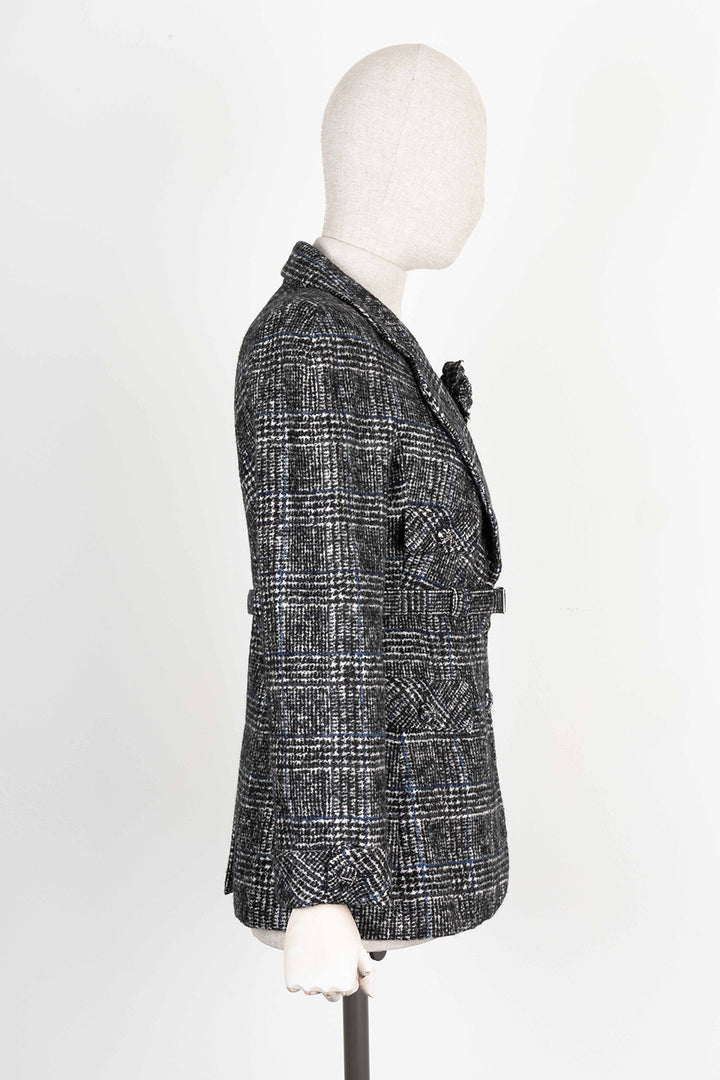 CHANEL Belted Jacket Tweed Grey & Blue 07 Autumn