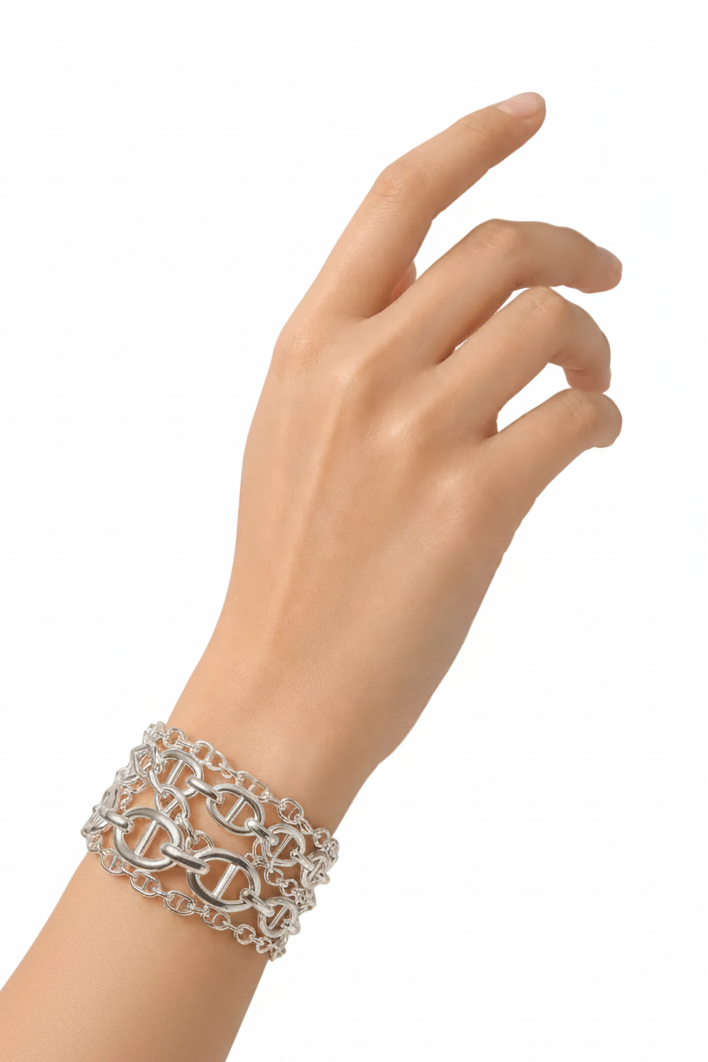 HERMÈS Large Chaine D'Ancre Enchainee Cuff Bracelet Silver