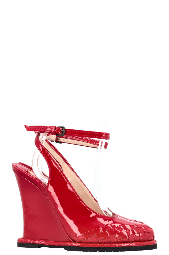 BOTTEGA VENETA Intrecciato Patent Leather Wedges