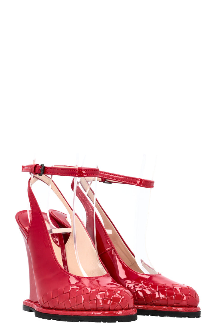 BOTTEGA VENETA Intrecciato Patent Leather Wedges