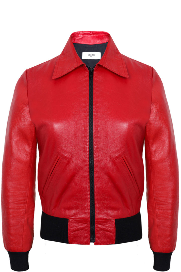CELINE Bomber Leather Jacket Red