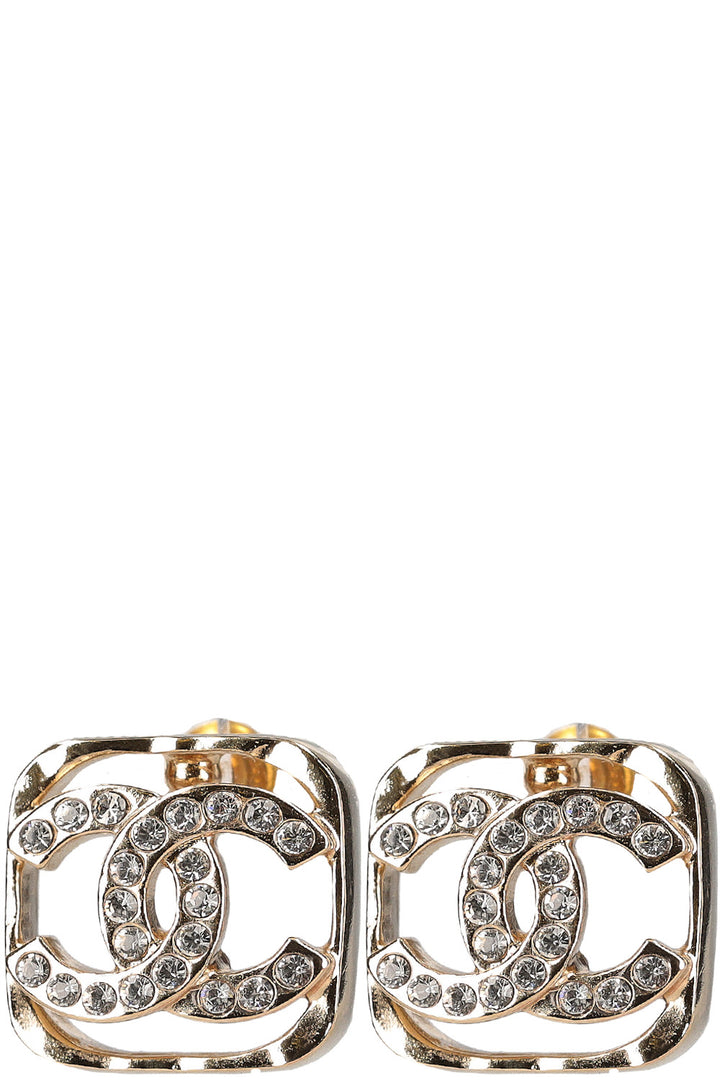 CHANEL Boucles d'oreilles CC encadrées Champagne