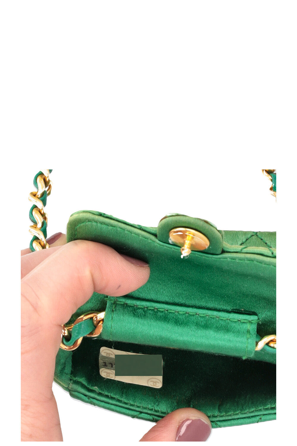 CHANEL Micro Flap Bag Silk Green