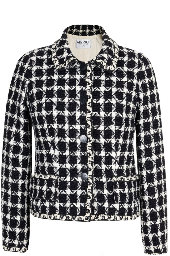 CHANEL Jacket Tweed White Black