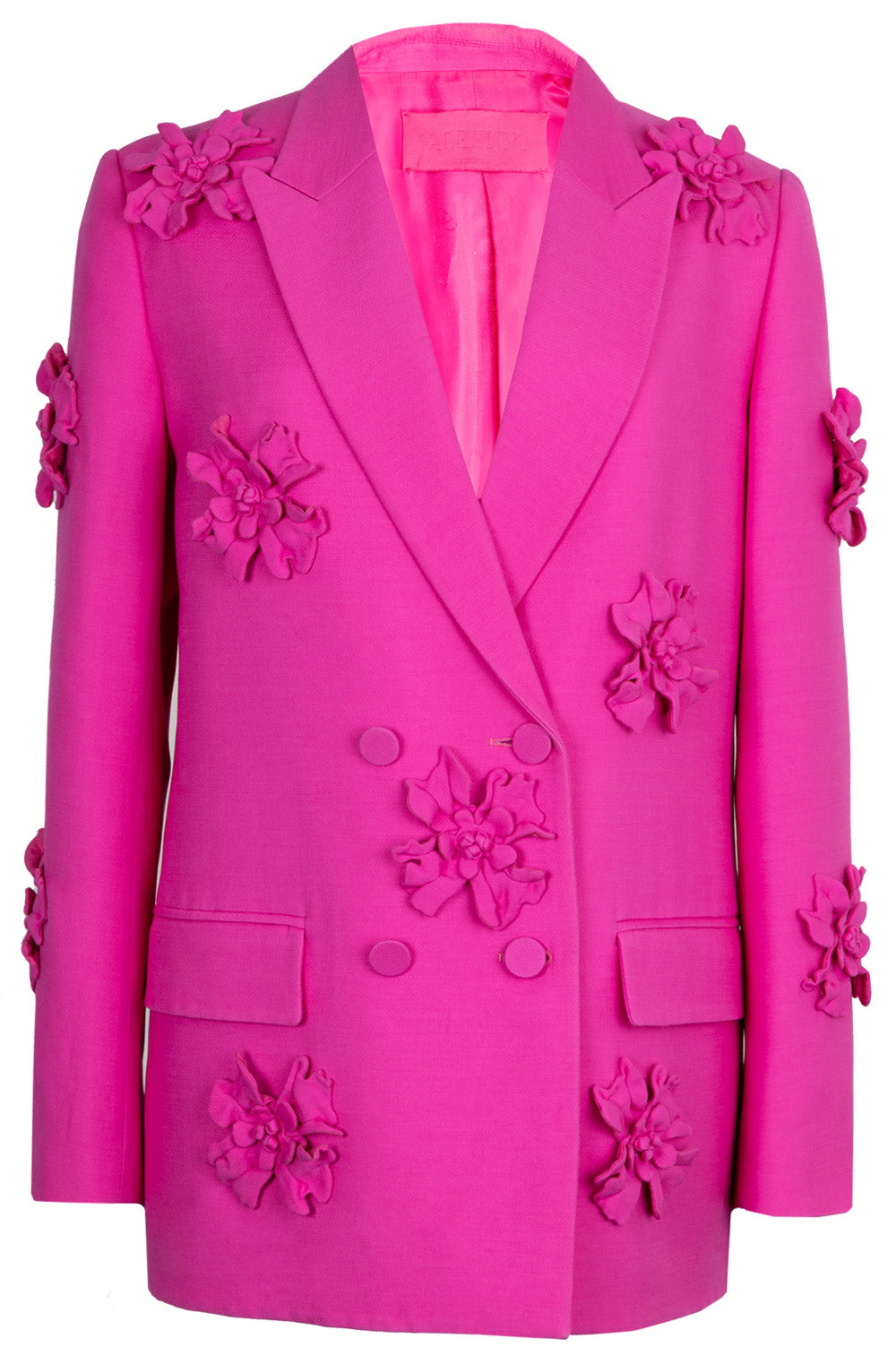 VALENTINO Crepe Couture Flower Embellished Blazer Pink