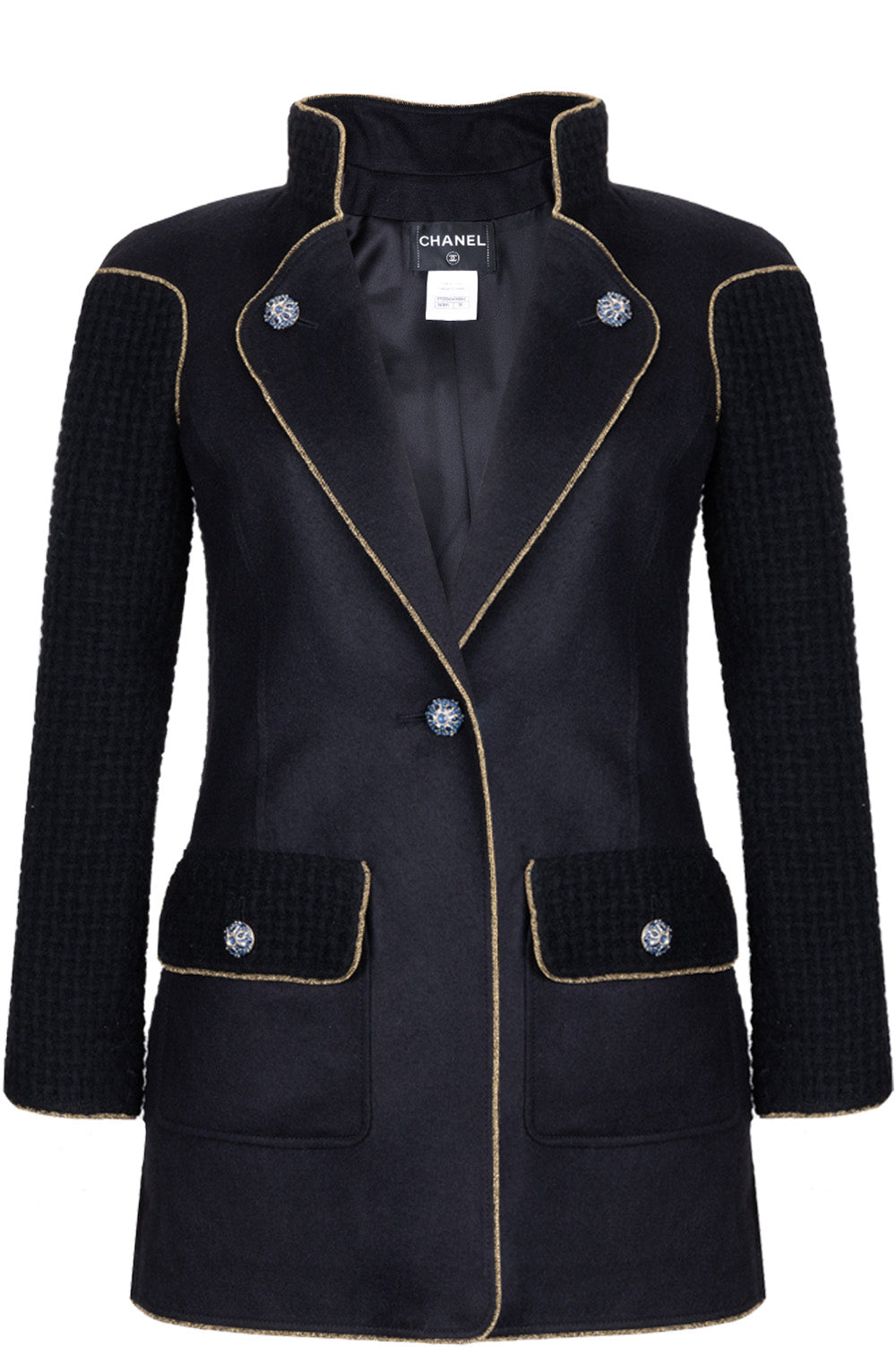 CHANEL Paris Salzburg 2015 Knit Short Coat Black Wool