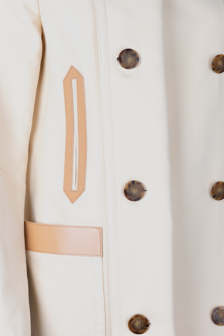 BURBERRY Leather Detail Patch Pocket Jacket Ivory