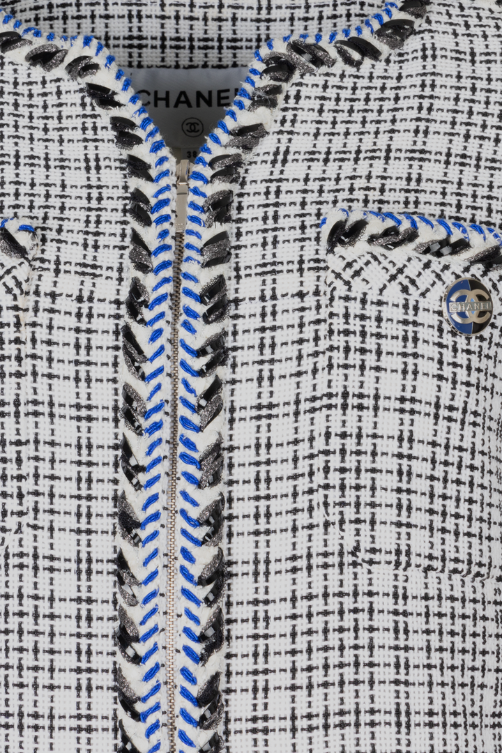 CHANEL 2017 Fantasy Tweed Jacket White Blue Black