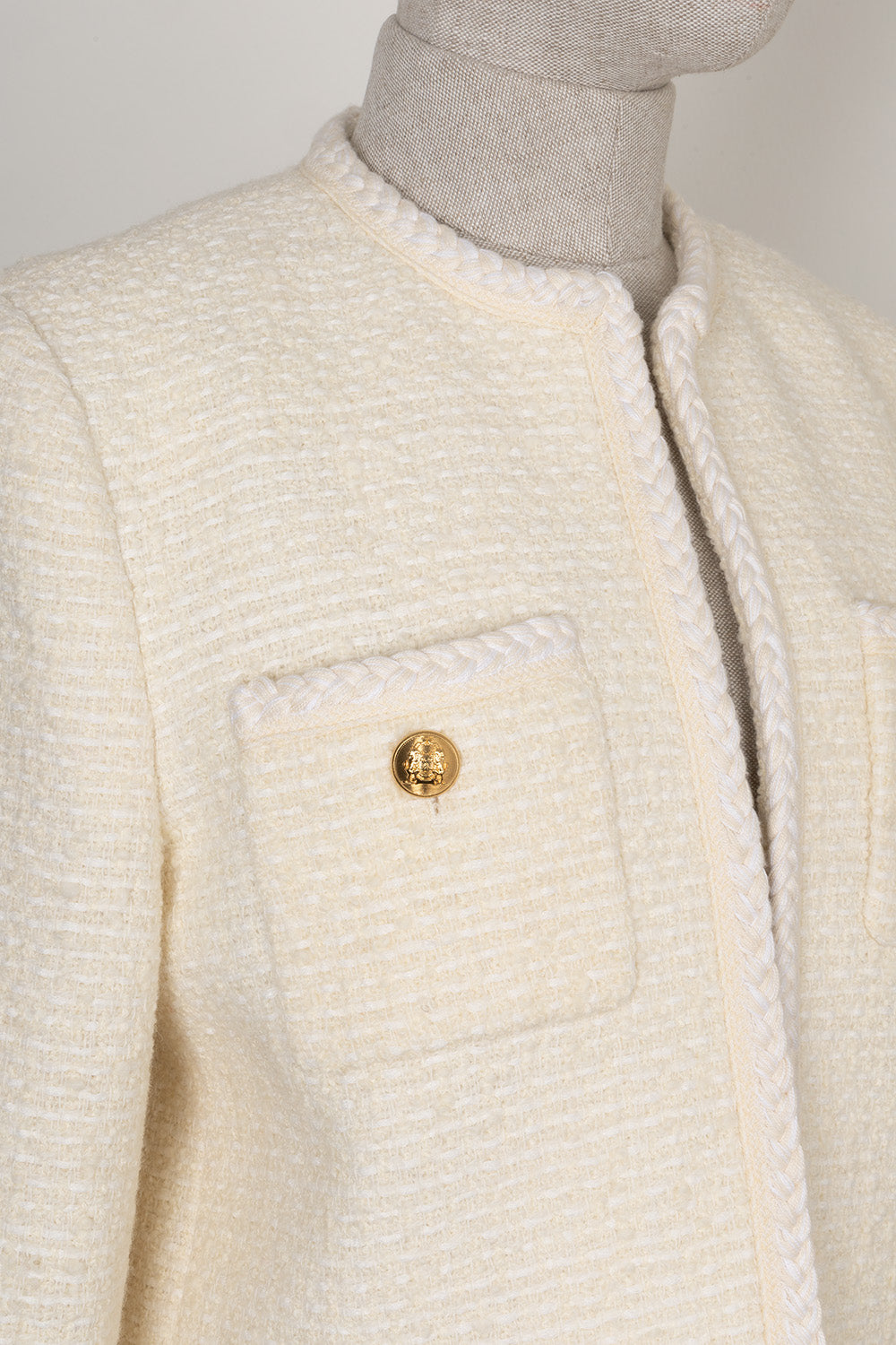 CELINE Open Boucle Cord Trim Jacket Cream