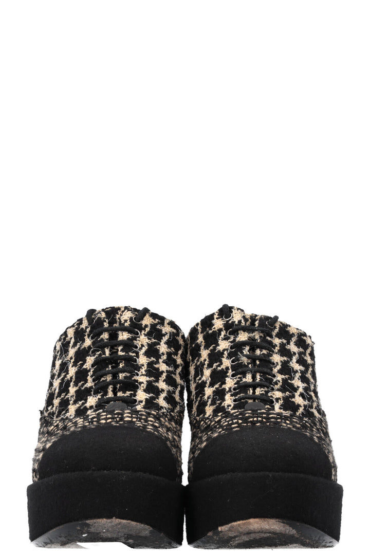 CHANEL Tweed Plateau Heels Black