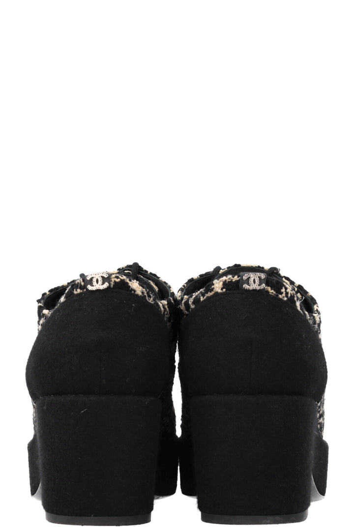 CHANEL Tweed Plateau Heels Black