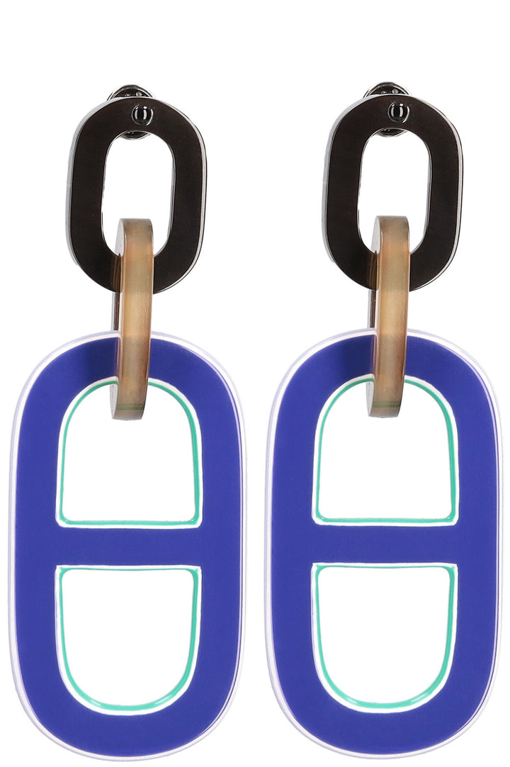 HERMÈS Pigment PM Horn Earrings Blue, Green & Brown