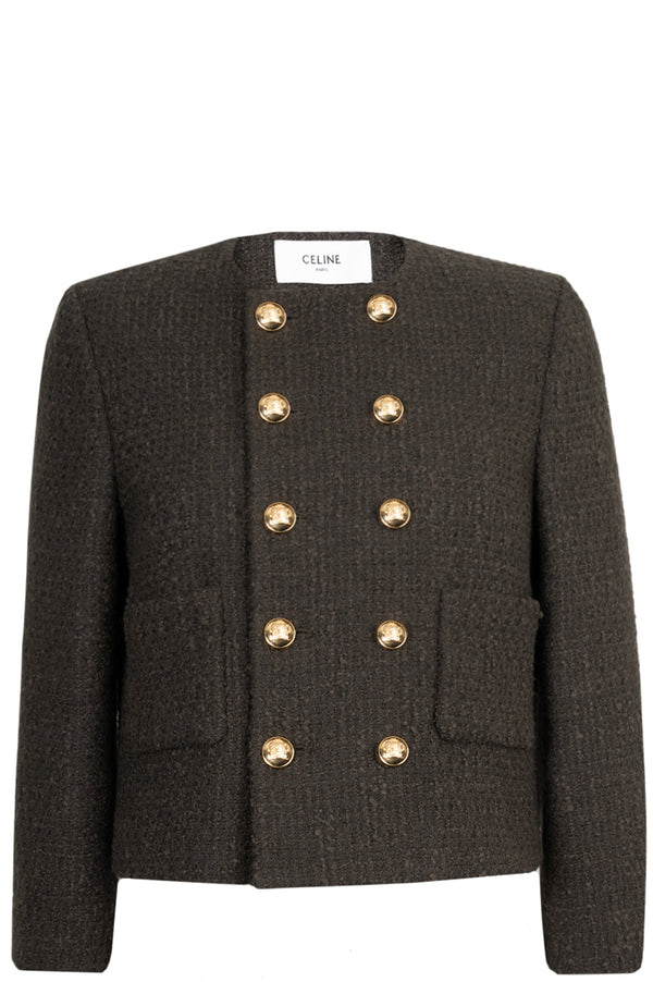 CELINE Chasseur Jacket Bouclé Tweed Khaki