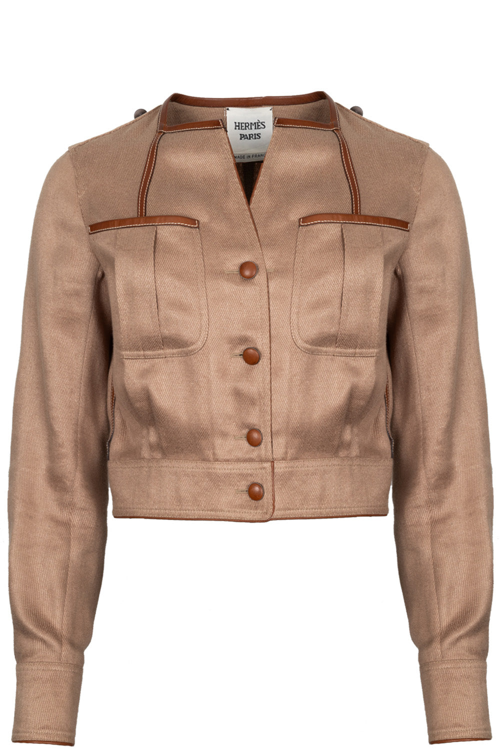 HERMÈS Jacket Linen Leather Brown